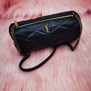 Saint Laurent Black Quilted Leather Crossbody with Gold Chain